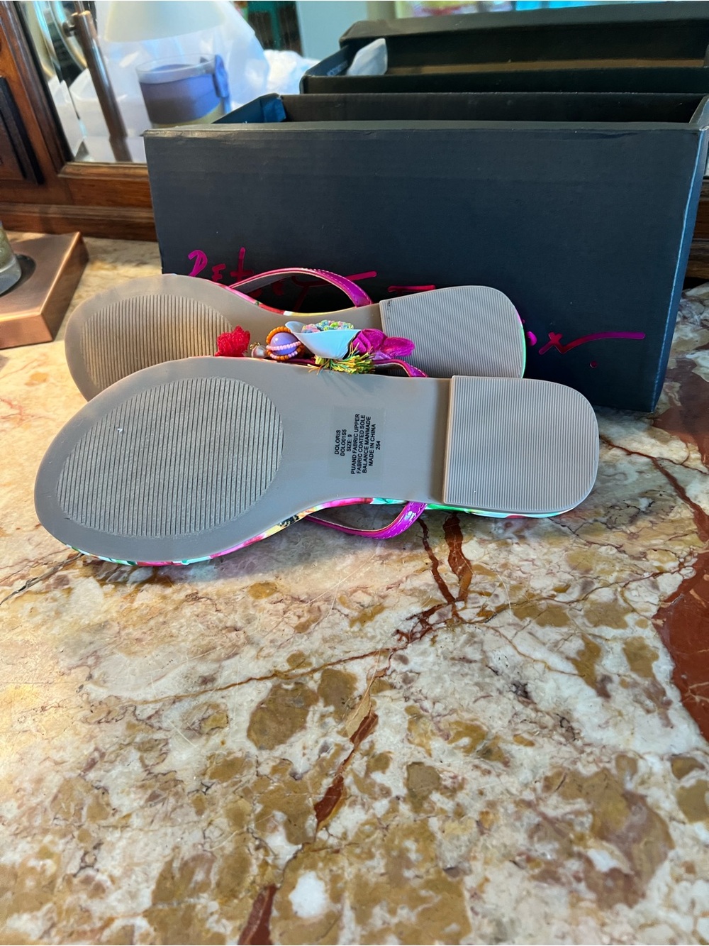 Betsey Johnson Pink Multi Floral Beaded Slide Sandals - Picture 7 of 14